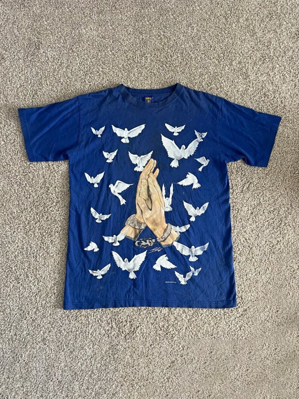 Vintage Y2K AOP Heaven Prayer Doves Give Me Face Birds McBling Size XL